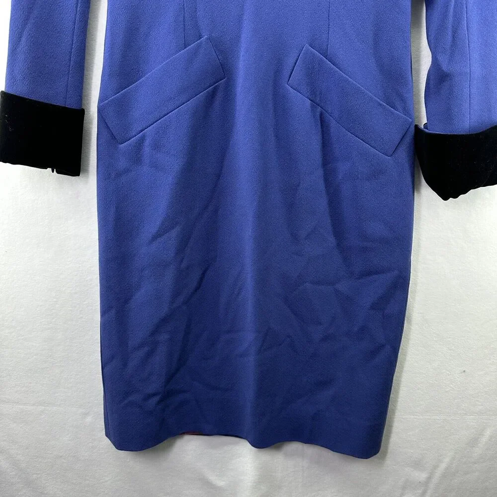 Vintage CELINE PARIS Wool Velvet Collar Cuffs Dress Purple Long Sleeves Sz 38 - Picture 3 of 16